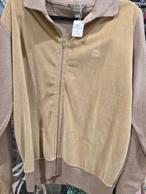 Vintage Givenchy Taupe Velour Zip-Up Sweater